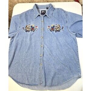 Quizz Button Up Shirt Womens 22 Vintage Denim Embroidered Bears